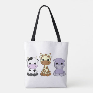 Tote Bag Bande dessinée mignonne d'hippopotame de girafe d