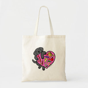 Tote Bag Bande dessinée noire de coeur de Labrador et de