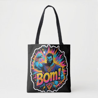 Tote Bag Bande dessinée rétro explosion super-héros musclé.