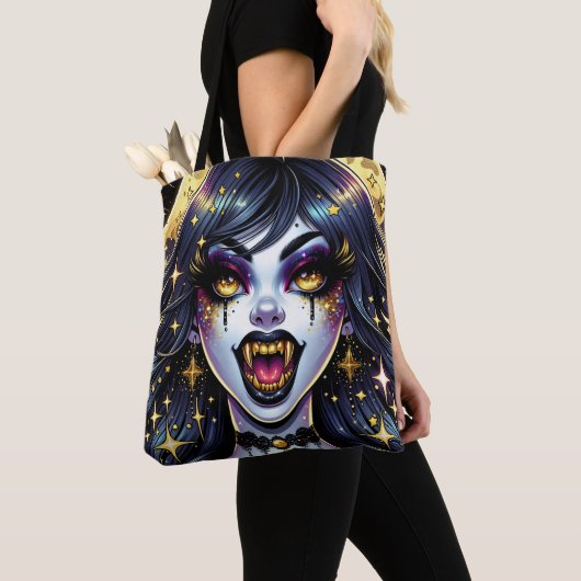 Tote Bag Bande dessinée Style Vampire Halloween Party (De près)