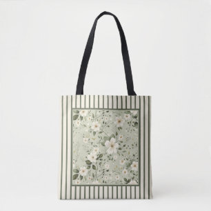 Tote Bag Bande florale verte douce