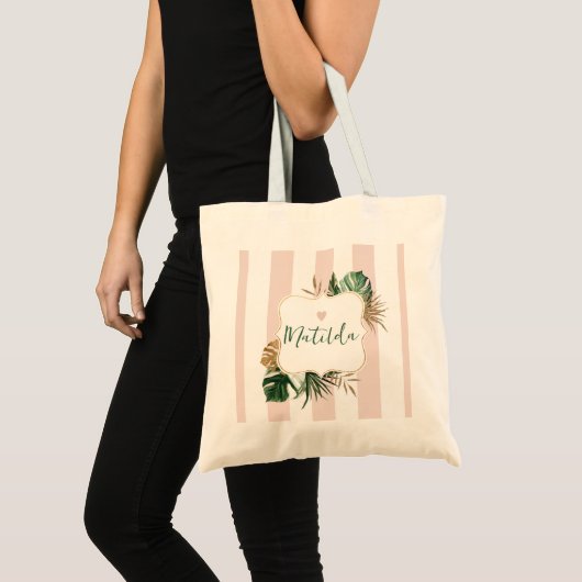 Tote Bag Bande rose élégant tropicale Bridesmaid nom (Devant (produit))