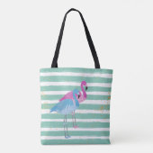 Tote Bag Bande Turquoise Monogramme de deux Flamants roses (Dos)