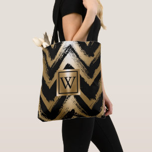 Tote Bag Bandes à pinces noires et dorées
