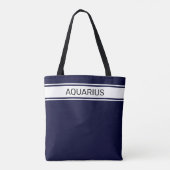 Tote Bag Bandes blanches et texte aquarius sur bleu marine (Dos)