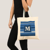Tote Bag Bandes bleu monogramme (Devant (produit))