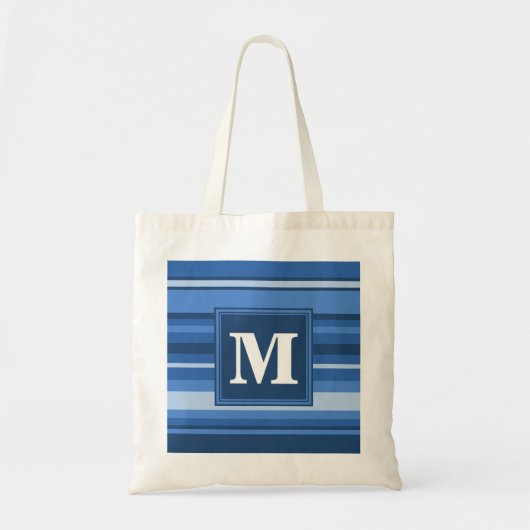 Tote Bag Bandes bleu monogramme (Devant)