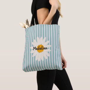 Tote Bag Bandes bleu monogramme avec joli floral tendance