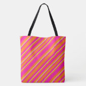 Tote Bag Bandes chics en orange clair jaune et rose chaud (Dos)