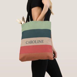 Tote Bag Bandes colorées vertes Nom personnalisable