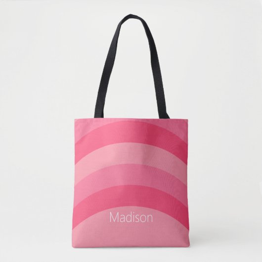 Tote Bag Bandes courbes simples roses et blanches avec nom (Devant)