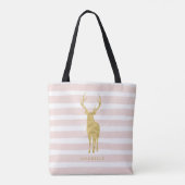 Tote Bag Bandes d'aquarelle rose et Faux Gold Deer (Dos)