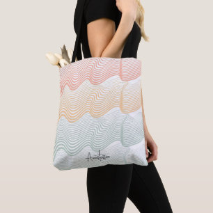 Tote Bag Bandes de couleur ondulée avec votre NOM élégant