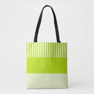 Tote Bag Bandes de couleur Pop en Lime Vert et Blanc