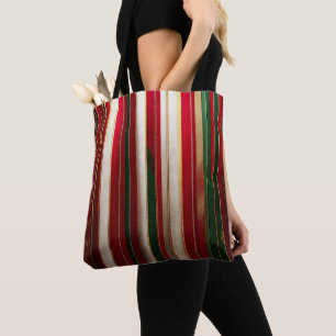 Tote Bag Bandes de couleurs de Noël Rouge Vert Blanc Or