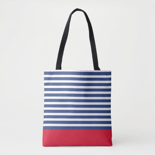 Tote Bag Bandes de la marine moderne et rouge (Devant)