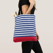 Tote Bag Bandes de la marine moderne et rouge (De près)