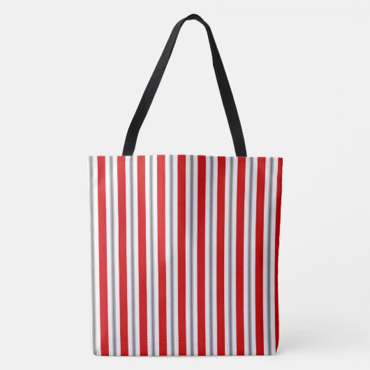 Tote Bag Bandes d'été - rouge profond blanc et gris / gris (Devant)