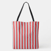 Tote Bag Bandes d'été - rouge profond blanc et gris / gris (Dos)