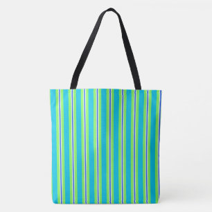 Tote Bag Bandes d'été - turquoise et vert citron