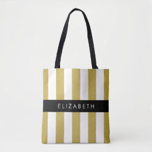 Tote Bag Bandes d'or, Motif rayé, Lignes, Votre Nom