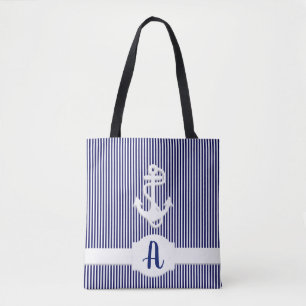 Tote Bag Bandes et Ancre Monogramme personnalisé