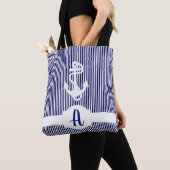 Tote Bag Bandes et Ancre Monogramme personnalisé (De près)