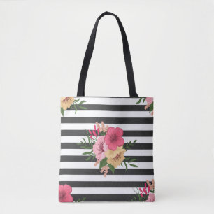 Tote Bag Bandes et fleurs