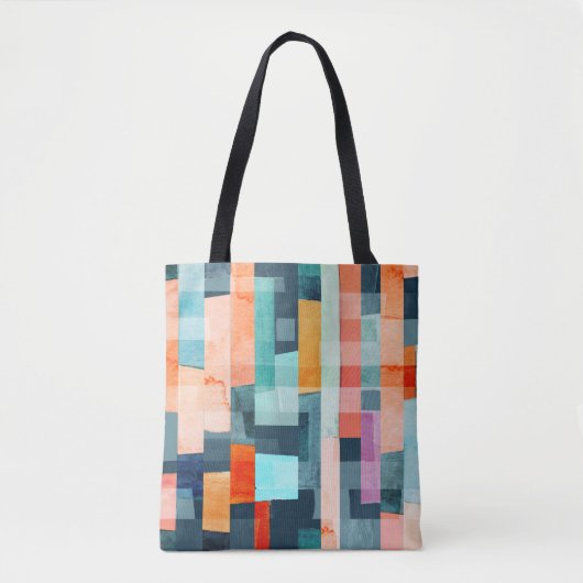 Tote Bag Bandes géométriques multicolores, motif tendance. (Devant)