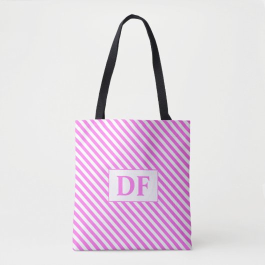 Tote Bag Bandes initiales en rose/blanc personnalisées (Devant)