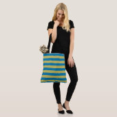 Tote Bag bandes jaune et bleu (Sur le modèle)