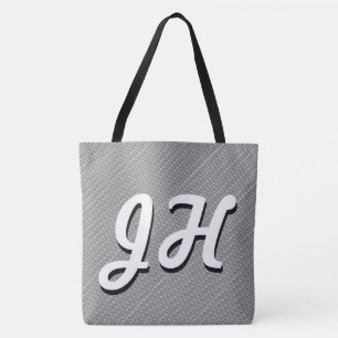Tote Bag Bandes minces en noir et blanc Initiales retro-s