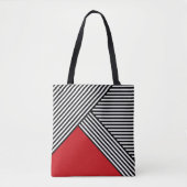 Tote Bag Bandes noires et blanches avec triangle rouge (Devant)