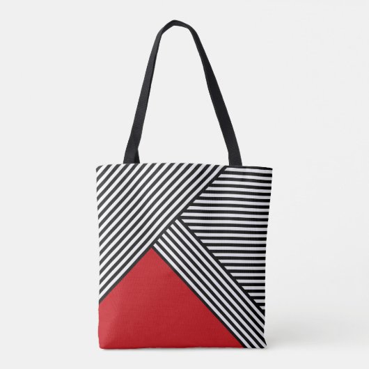 Tote Bag Bandes noires et blanches avec triangle rouge (Dos)