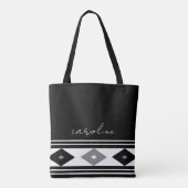 Tote Bag Bandes noires et blanches et formes diamant (Dos)