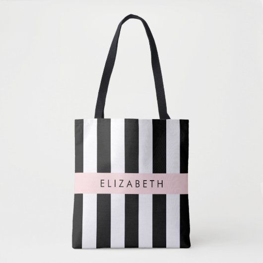 Tote Bag Bandes noires et blanches, Gravées, Lignes, Votre  (Devant)