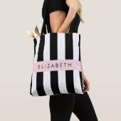 Tote Bag Bandes noires et blanches, Gravées, Lignes, Votre  (De près)
