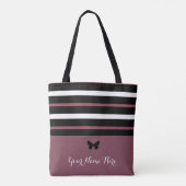 Tote Bag Bandes noires et blanches marron avec Papillon #1 (Dos)