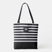 Tote Bag Bandes noires et blanches modernes avec Monogramme (Dos)