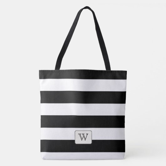 Tote Bag Bandes noires sur n'importe quel monogramme person (Devant)