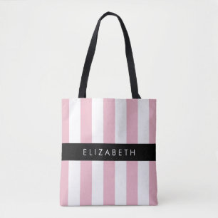 Tote Bag Bandes Roses, Motif Gratté, Lignes, Votre Nom