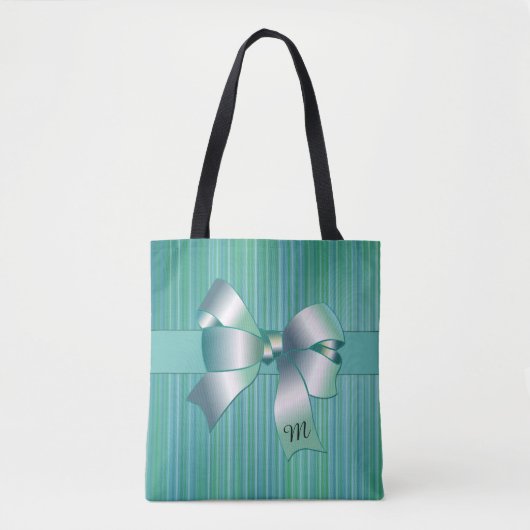 Tote Bag Bandes turquoise avec Bow (Devant)