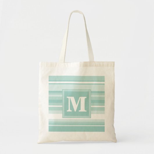 Tote Bag Bandes vertes de menthe monogramme (Devant)