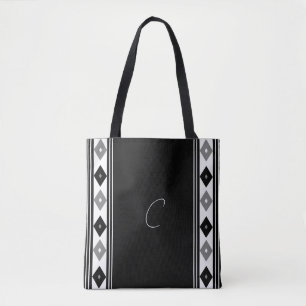 Tote Bag Bandes verticales de Monogramme noir et blanc