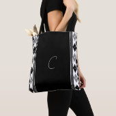 Tote Bag Bandes verticales de Monogramme noir et blanc (De près)