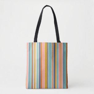 Tote Bag Bandes verticales rétrospectives bleu orange et ja