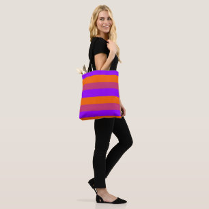 Tote Bag Bandes violettes, orange et roses