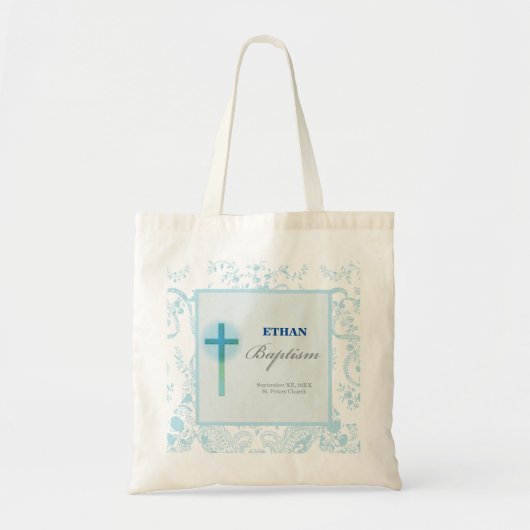Tote Bag Baptême bleu de garçon de dentelle (Devant)