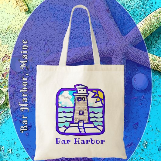 Tote Bag Bar Harbour Maine Lighthouse et Ocean Waves Bag