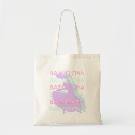 Tote Bag Barcelone Art Voyage, Espagne Art, Pastel, Vert (Devant)